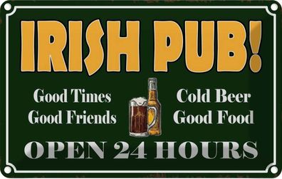 vianmo Blechschild 20x30 cm gewölbt Hinweis Irish Pub gold Beer open 24
