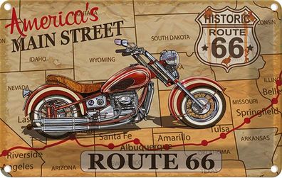 Blechschild 20x30 cm - Motorrad America`S Main Street Route 66