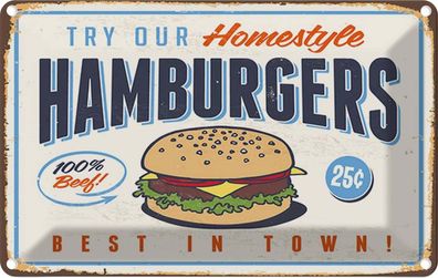 vianmo Blechschild 20x30 cm gewölbt Essen Trinken hamburgers best in town