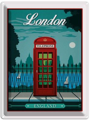 Blechschild 30x40 cm - London Red Telephone England Telefon