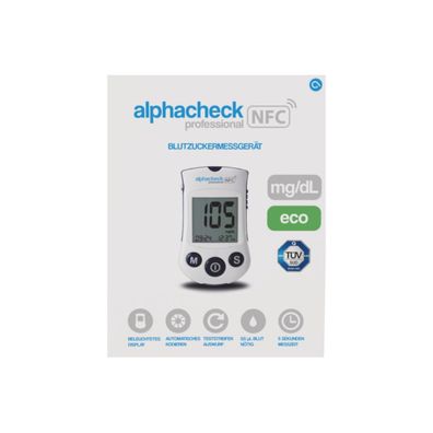 Alphacheck Professional NFC Blutzuckermessgerät mg/ dl eco | Packung (1 Stück)
