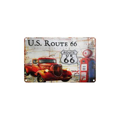 Blechschild 18x12 cm - Retro Us Route 66 Oldtimer Tankstelle