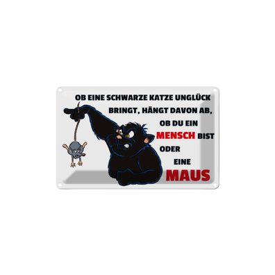 Blechschild 18x12 cm - Ob Schwarze Katze Unglück Bringt