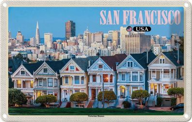 Blechschild 20x30 cm - San Francisco Usa Victorian Houses