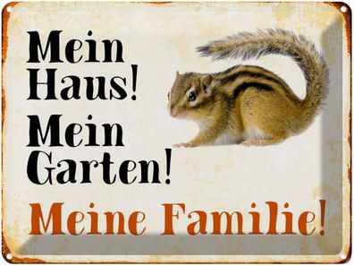 Blechschild 30x40 cm - Tiere Eichhörnchen Mein Haus Garten
