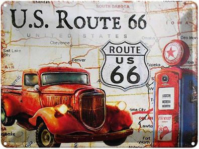 Blechschild 30x40 cm - Retro Us Route 66 Oldtimer Tankstelle