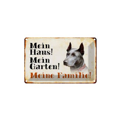 Blechschild 18x12 cm - Hund Dobermann Mein Haus Garten Familie