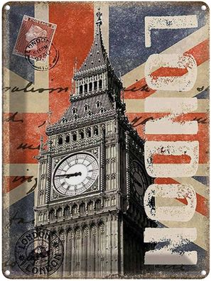 Blechschild 30x40 cm - London Big Ben Berühmter Uhrturm