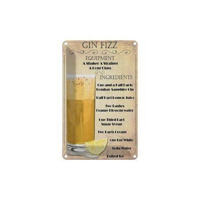 Blechschild 18x12 cm - Gin Fizz Equipment ingredients