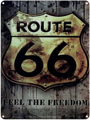 Blechschild 30x40 cm - Retro Route 66 Feel The Freedom