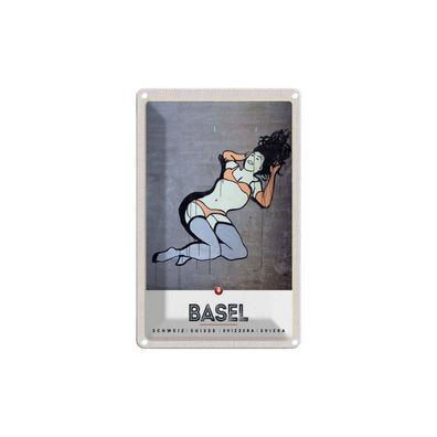 Blechschild 18x12 cm - Basel Schweiz nackte Frau Graffiti