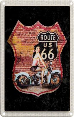Blechschild 20x30 cm - Usa Amerika Route Us 66 Motorrad Frau