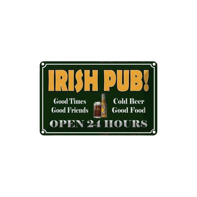 vianmo Blechschild 18x12 cm gewölbt Hinweis Irish Pub gold Beer open 24