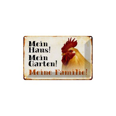 Blechschild 18x12 cm - Tiere Huhn Mein Haus Garten Familie