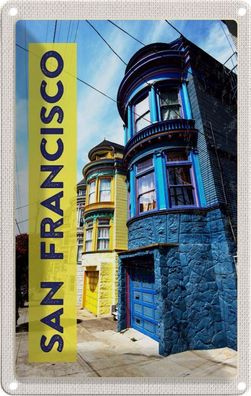 Blechschild 20x30 cm - San Francisco Amerika Häuser Blau Gelb
