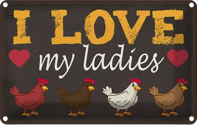 vianmo Blechschild 20x30 cm gewölbt Tier Hühner i love my ladies