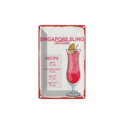 Blechschild 18x12 cm - Singapore Sling Cocktail Recipe