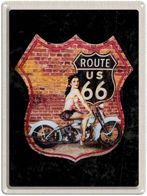 Blechschild 30x40 cm - Usa Amerika Route Us 66 Motorrad Frau