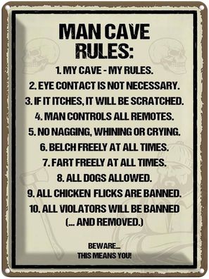 Blechschild 30x40 cm - Man Cave Rules My Cave My Rules