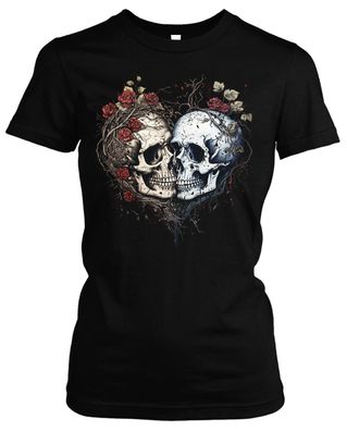 Skull Heart Damen T-Shirt | Rosen Totenkopf Love Shirt Liebe Valentinstag Girlie