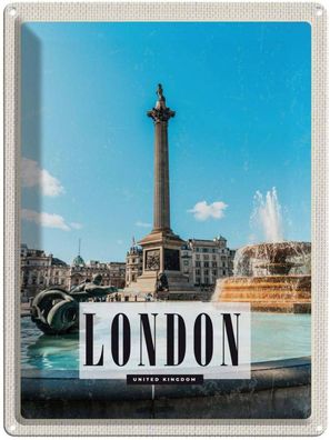 Blechschild 30x40 cm - London Uk Brunnen Trafalgar Square