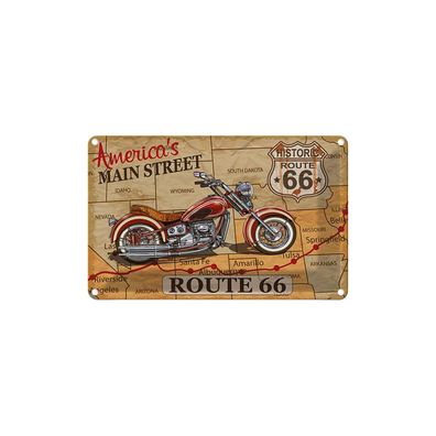 Blechschild 18x12 cm - Motorrad America`S Main Street Route 66