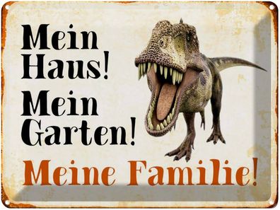 Blechschild 30x40 cm - Reptilien Dinosaurier Mein Haus Garten