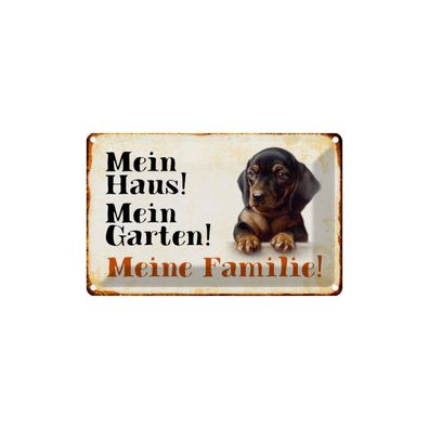 Blechschild 18x12 cm - Hund Dackel Mein Haus Garten Familie