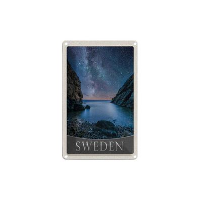 Blechschild 18x12 cm - Schweden Strand Gebirge Sterne