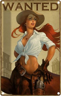 Blechschild 20x30 cm - Pinup Wanted Cowgirl