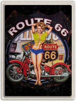 Blechschild 30x40 cm - Usa Amerika Route Us 66 Biker Frau