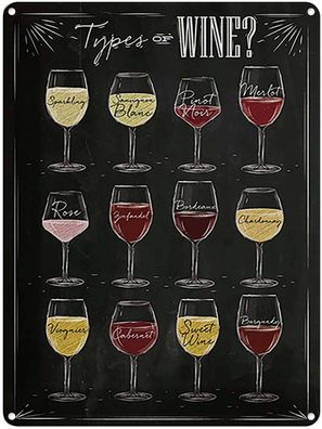 Blechschild 30x40 cm - Types Of Wine Merlot Rose Alkohol