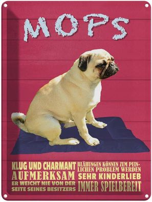 Blechschild 30x40 cm - Mops Hund Klug Und Charmant