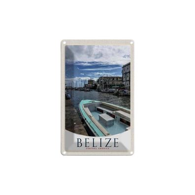 Blechschild 18x12 cm - Belize Central Amerika Boote Ufer