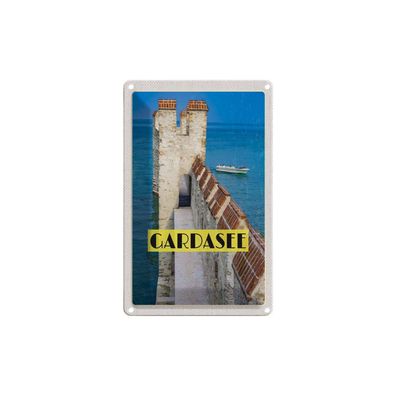 Blechschild 18x12 cm - Gardasee Italien Boot Gebäude Sommer