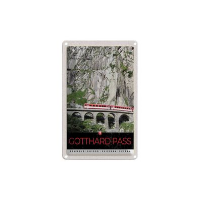 Blechschild 18x12 cm - Gotthard Pass Schweiz rote Lokomotive