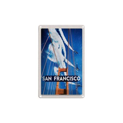 Blechschild 18x12 cm - San Francisco Brücke Flugzeug Himmel