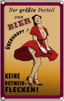 Blechschild 20x30 cm - Pinup Vorteil Bier Keine Rotweinflecken