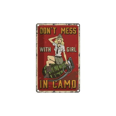 Blechschild 18x12 cm - Pinup Don`T Mess With Girl In Camo