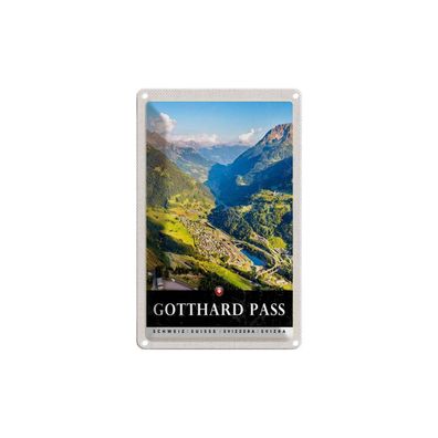 Blechschild 18x12 cm - Gotthard Pass Wanderung Natur Wälder