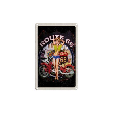 Blechschild 18x12 cm - Usa Amerika Route Us 66 Biker Frau