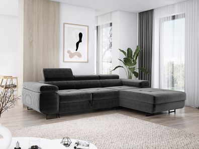 Ecksofa mit Schlaffunktion Adriano Couch Sofa L-Form Polsterecke Cordstoff - Grau