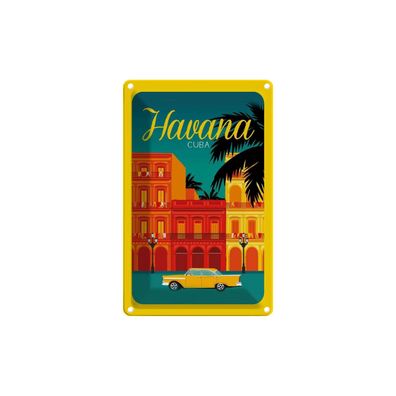 Blechschild 18x12 cm - Havana Cuba Zeichnung Gelbes Auto