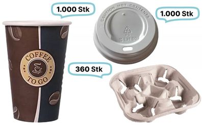 Komplett-set Kaffeegenuss: Kaffeebecher mit Deckel 0,30 l, je 1.000 Stk, 12oz und 360