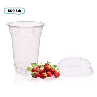 SET: Cups, klare Becher 300ml + Deckel ohne Loch - 800 Stück, transparentes recycelt