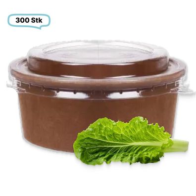 SET: Salatboxen Salatschalen braun 1200ml + Deckel, 300 Stück, to go, take away, Papp