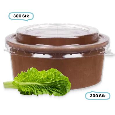 SET: Salatboxen Salatschalen braun 1000ml + Deckel, 300 Stück, to go, take away, Papp