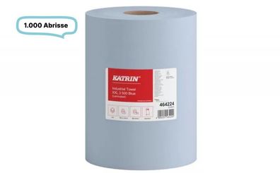 Putzrolle KATRIN Putztuchrollen XXL 500, 3-lagig, blau, 1.000 Abrisse, 2 Rollen, gesa