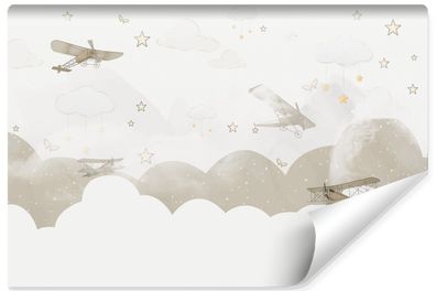 Muralo Vlies Selbstklebende Fototapete für Kinderzimmer Flugzeuge Wolken Sterne