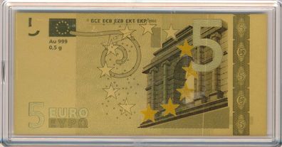 Goldbarren - 0,5 gr 5 Euro Note Motivbarren in Farbe
